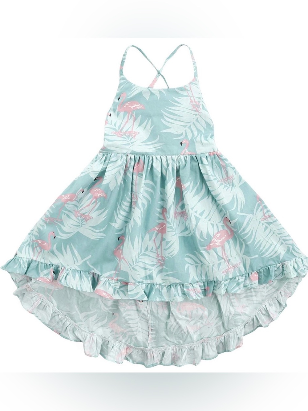 Girls Tropical Flamingo Sundress in Mint and Pink